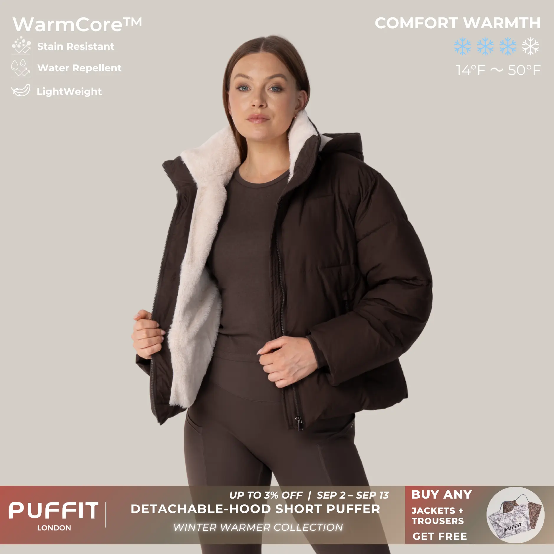 PUFFIT WarmCore Premium Short Puffer Jackets With Removable Hood & Optional Faux Fur Lining,Lady Casual Outerwear Longsleeves Zip Pockets Warm Quilted Coat,Womenswear,Tops,Sport,Fall,Winter,2026 Shopping