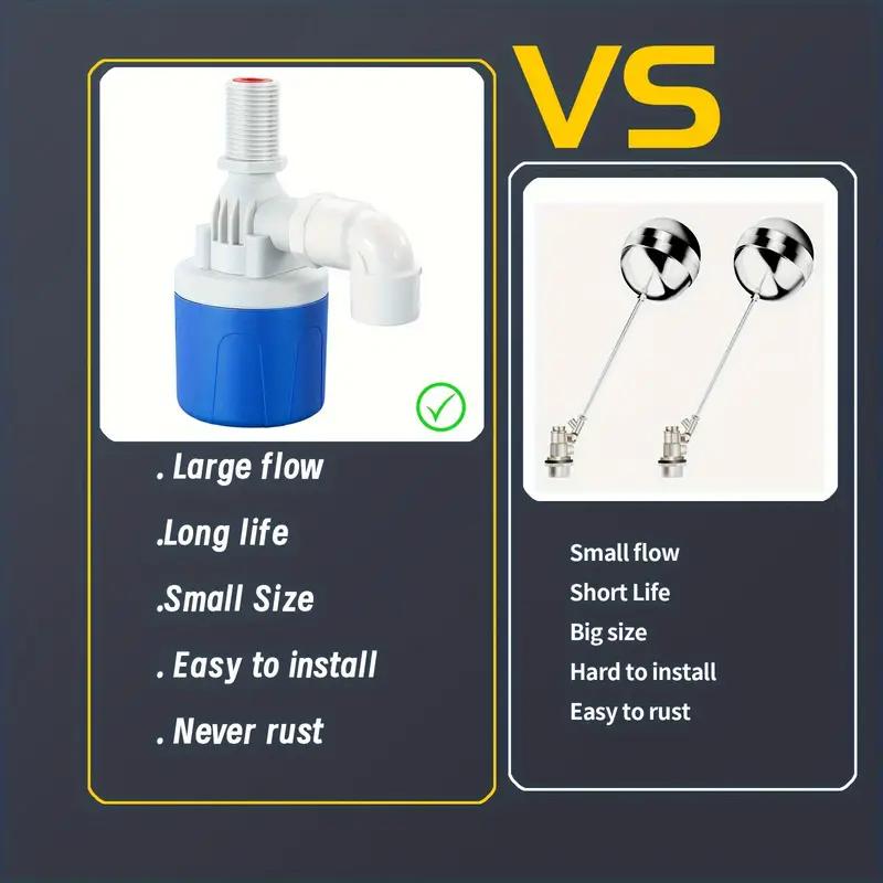 Automatic Water Level Control Float Valve, 1/2" Water Level Control Float Valve, Durable Nylon & Stainless Steel Valve for Pools, Tanks, Outdoor Projects, Fittings