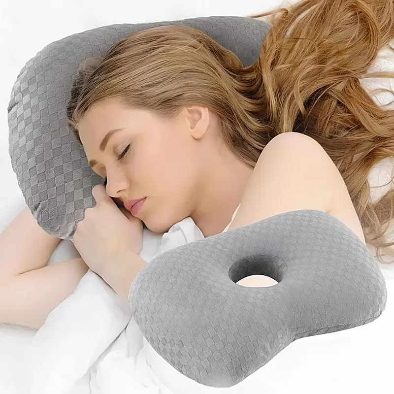 Washable Comfort Ear Hole Donut Pillow, Relax Side Sleeping Support Cushion Suitable for Earrings Lovers and Headphone Users