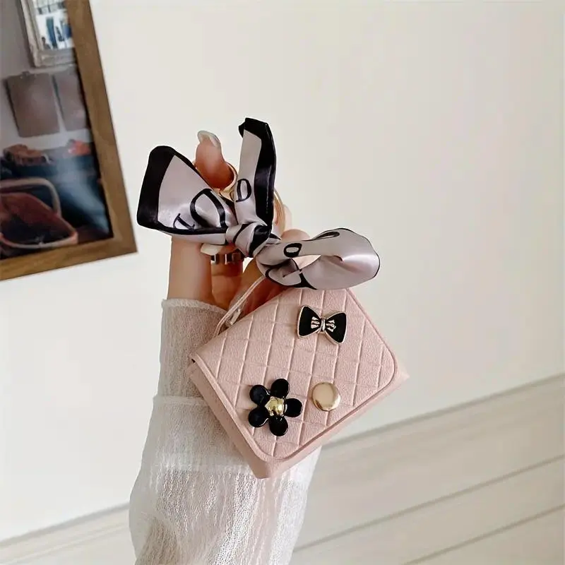 Fabric Mini Earphone Storage Bag with Key Ring - Space-Saving Portable Hanging Pouch for In-Ear Earbuds, Keys, Coins (No Scarf)