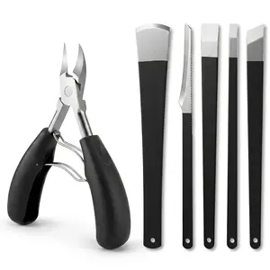 6Pcs Black Handle Professional Pedicure Kit Ingrown Toenail Nipper 5 Styles Callus Scrapers Dead Skin Thick Nail Removal Home Foot Care Tools