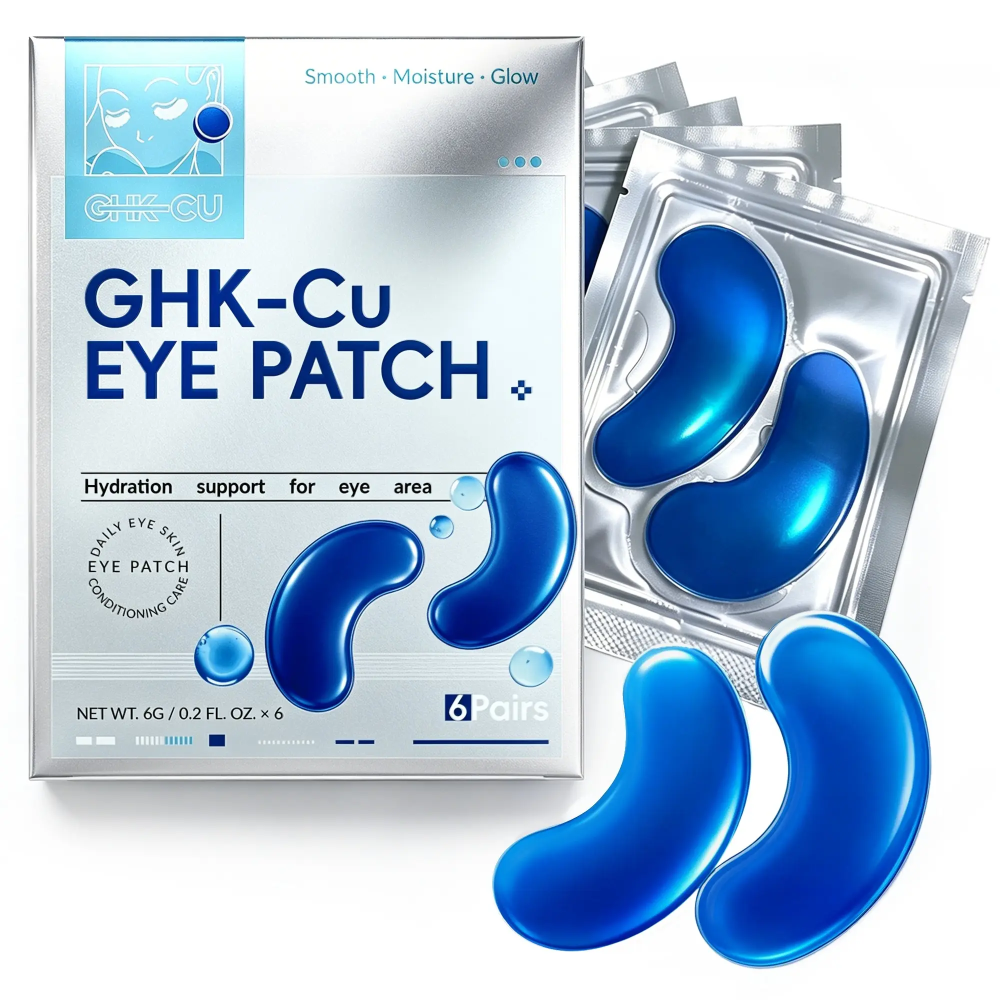 Ghk-Cu Copper Peptides Under Eye Gel Pads, 360°fit Hydrogel Eye Mask, Hyaluronic Acid & Collagen Peptide, Skincare Gift for Women, Hydrogel Eye Patches, 6 Pairs
