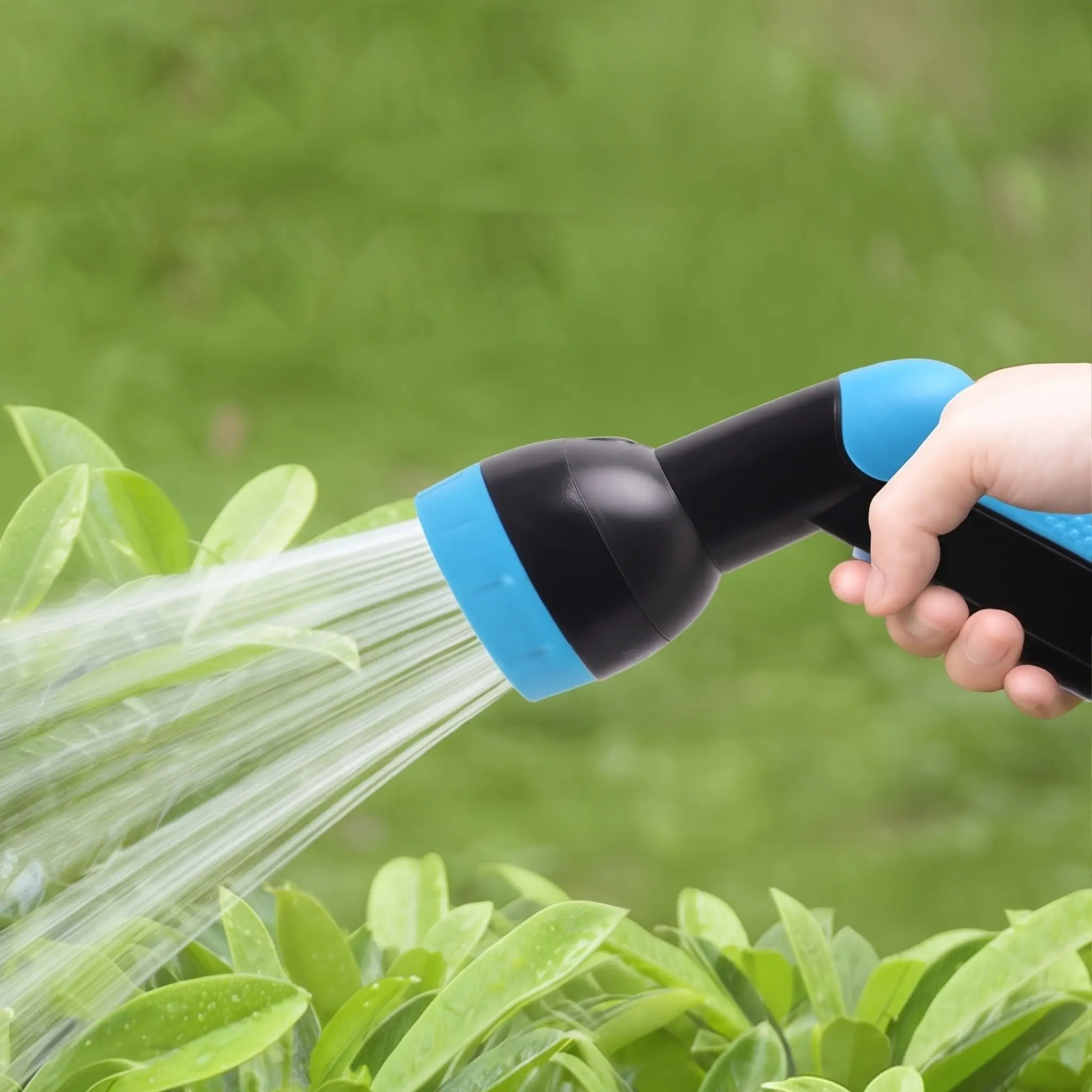 Made from ABS material, this garden hose nozzle features five adjustable spray patterns and a non-slip design; it is suitable for watering plants, lawns, and gardens, as well as for car washing, general cleaning, bathing pets, and outdoor recreational act