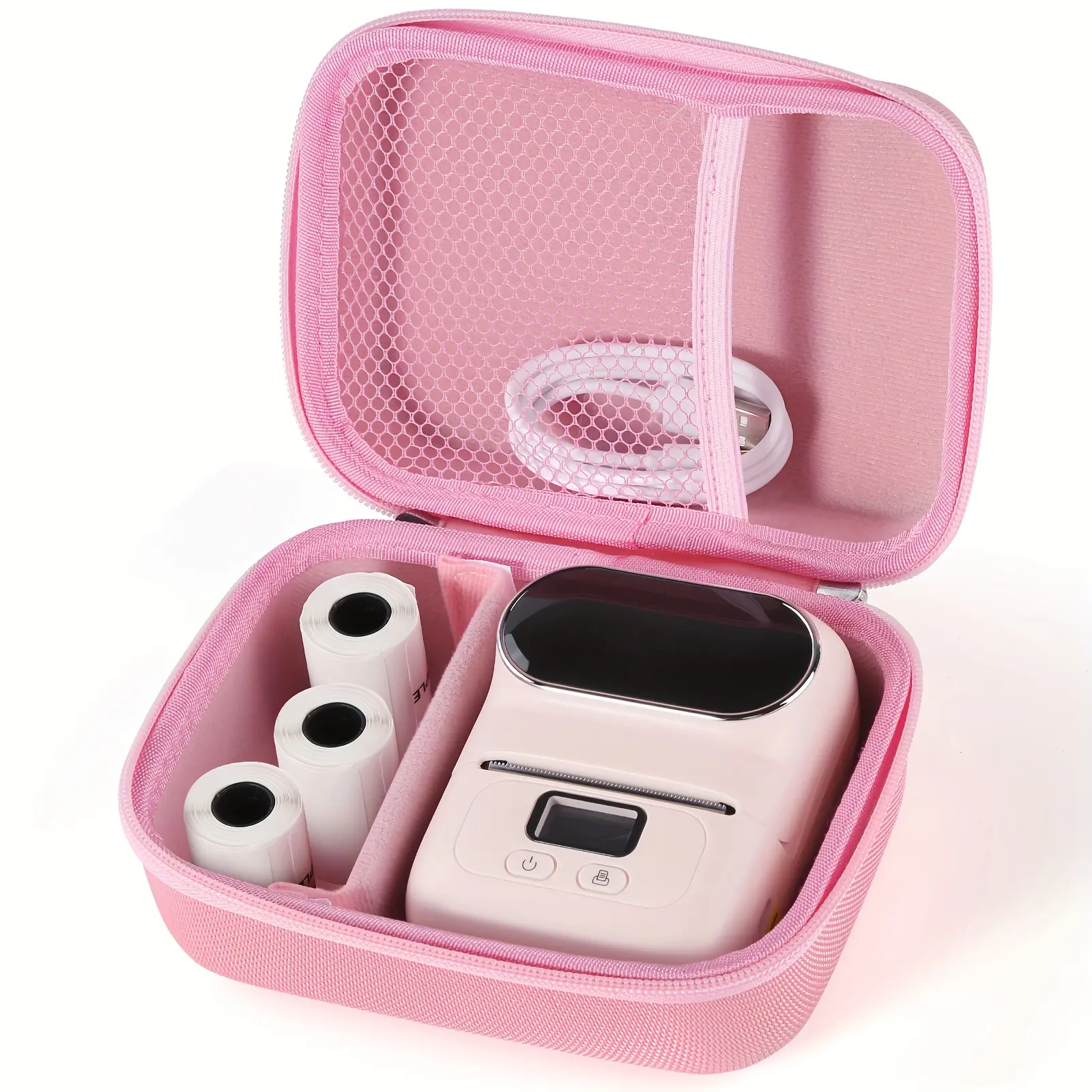 Case Compatible with Phomemo M110 Label Maker - Portable Mini Thermal Label Maker Carrying Storage Bag for Printer Labels, USB Cable and Accessories - Pink (Box Only)