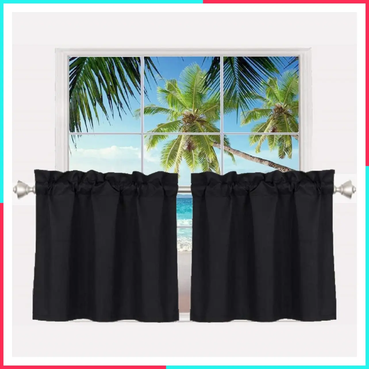 24 Inch Long Tier Curtains for Small Window Treatment, Short Blackout Curtain with Rod Pocket - Half Window Curtains for Kitchen, Cabinet, Basement, Camper, 2 Panels, Black, 30 Inches Wide