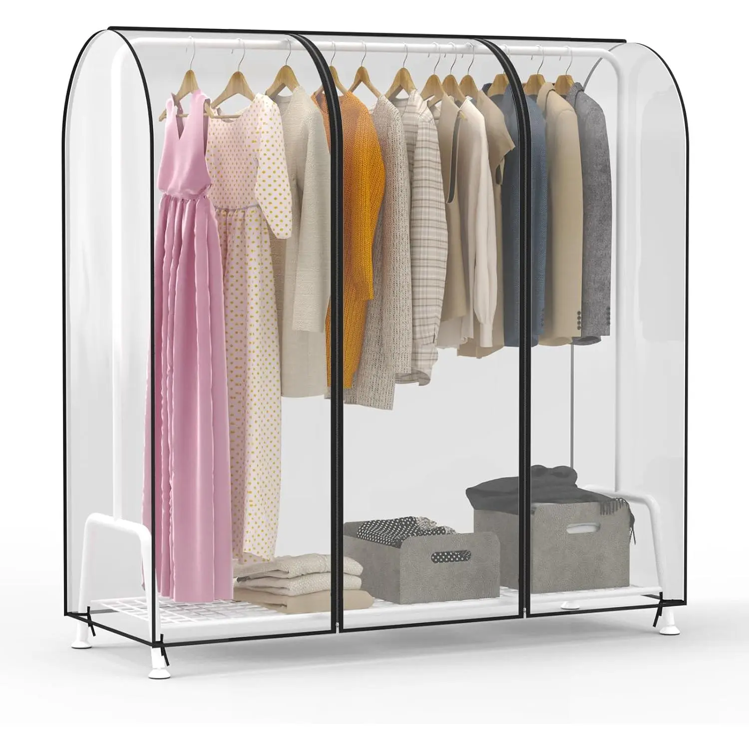 Clear Garment Rack Cover Garment Bags Fur Coat Storage Bag 60 in | Waterproof, Dustproof, Breathable, 2 Durable Zippers, Clothes Rack Cover Wardrobe Cover for Garment Rack (Rack Not Included)