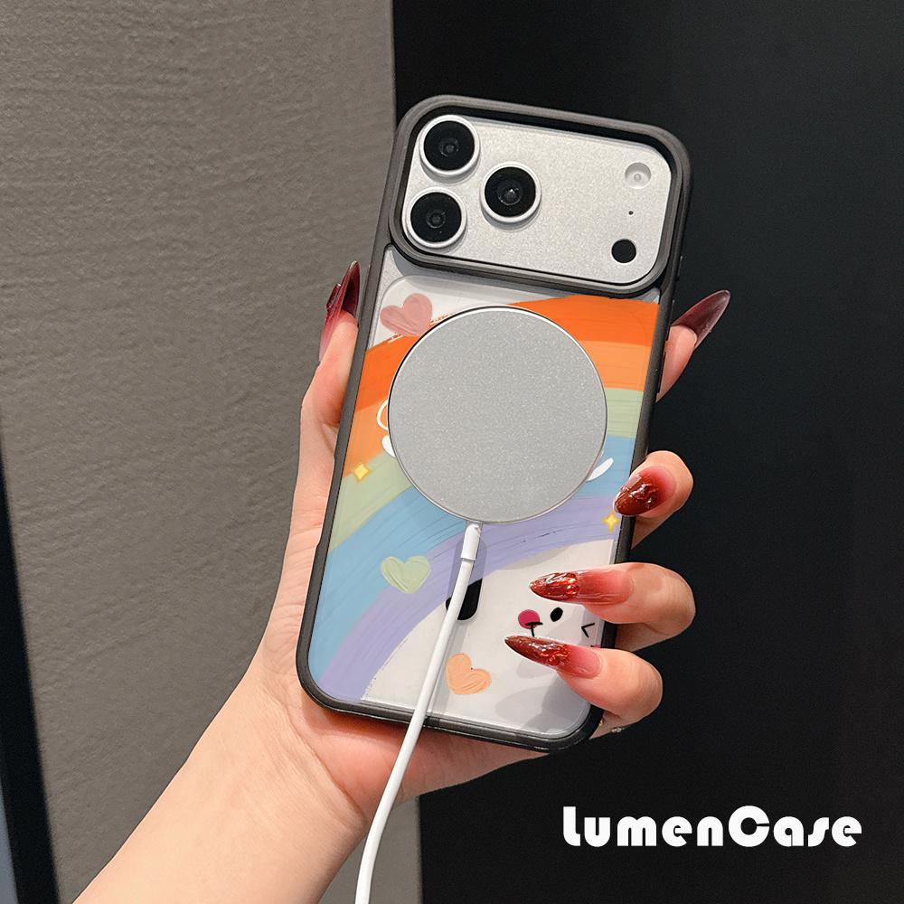 Rainbow smiley face pattern, macaron magnetic phone case, suitable for iPhone 17/16/15/14/13/12/11/Pro/Pro Max/Plus. A perfect gift for yourself, Valentine's Day, or for couples