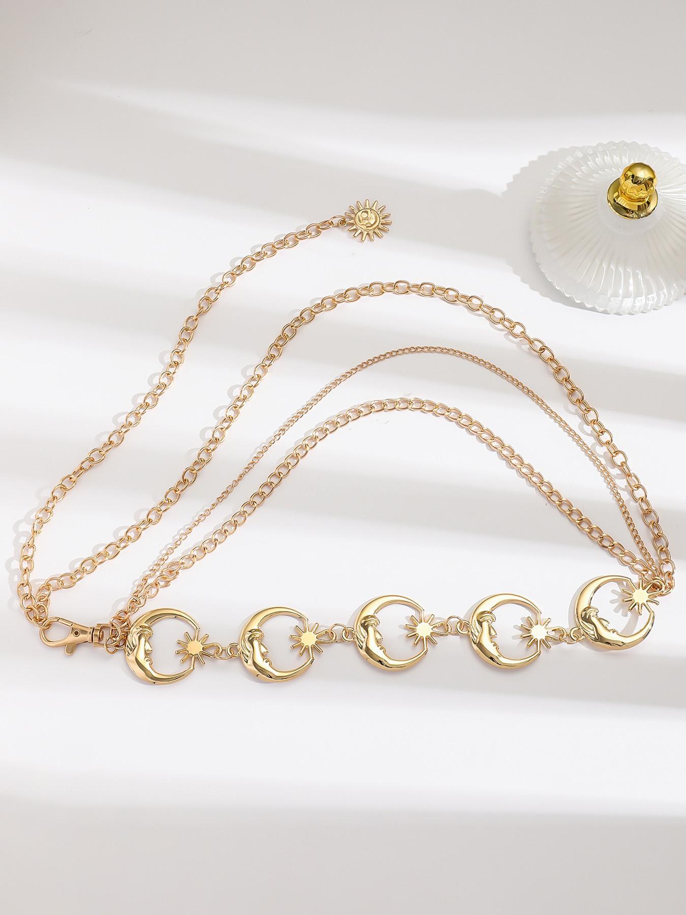 Chain Belt Gold Silver Chain Belt Chain Belts For Women Fashion Silver Belt Chain Silver Waist Chain Belt Moon Sun Chain Belt Metal Chain Belt Moon Chain Belt Layered Waist Belt