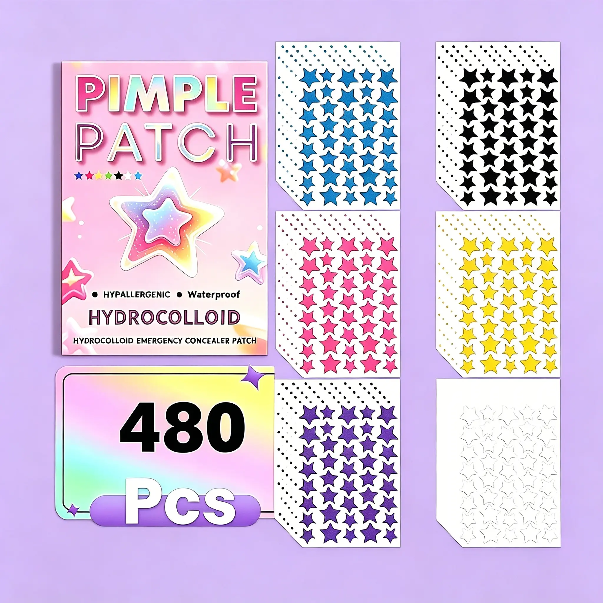 Cute Star Hydrocolloid Acne Pimple Patches for Face, Invisible Waterproof, Low Irritation, Effective Spot Cover, Daily Care for Teens and Adults