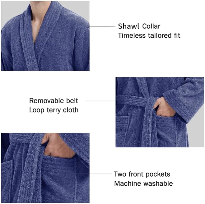 Bathrobe Mens,Premium Thick Terry Cloth Bathrobe,Towel Bath robe Long–Staple Combed Men's Cotton Robe