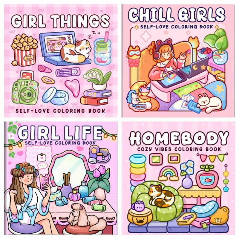 A set of fun coloring books, with thick high-quality paper, featuring fresh cartoon patterns of friends traveling together, designed to cultivate creativity, relieve stress, perfect for home leisure, adult coloring books, and an ideal Valentine's Day gift