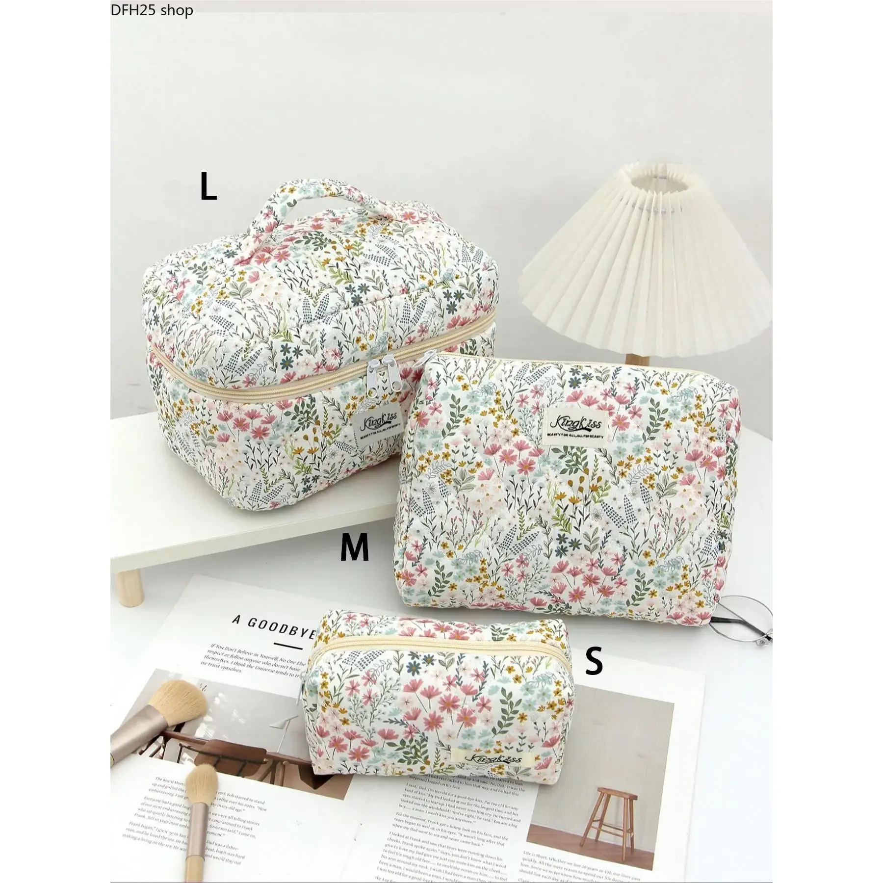 Floral Makeup Bag Organizer Set for Women, Large Capacity Cosmetic Storage Pouch Collection with Makeup Brush Bag and Mirror Case for Travel and Daily Use