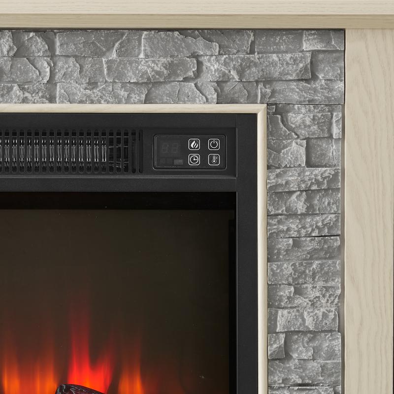 [Bellemave]58" Modern TV Stand with 2-Door Storage & 18" Electric Fireplace, Faux Stone Media Console Cabinet, White Large Entertainment Center for Living Room