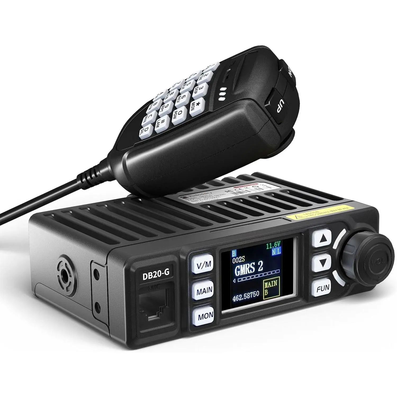 DB20-G GMRS Mobile Radio 20W, Long Range, 500 Channels| Repeater Capable, CHIRP Compatible, VOX, Display Sync for Off-Roading, Road Trips, Camping, with Cigarette Lighter Plug