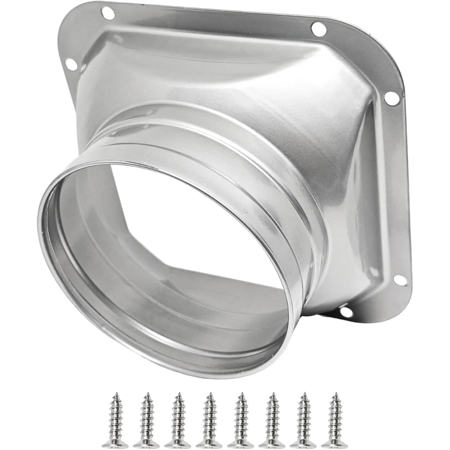 4 Inch Duct Connector Flange, Metal Straight Pipe Flange Square to Round Interface for Ventilation, Cooling, Heating, Air Conditioning Systems with Screws