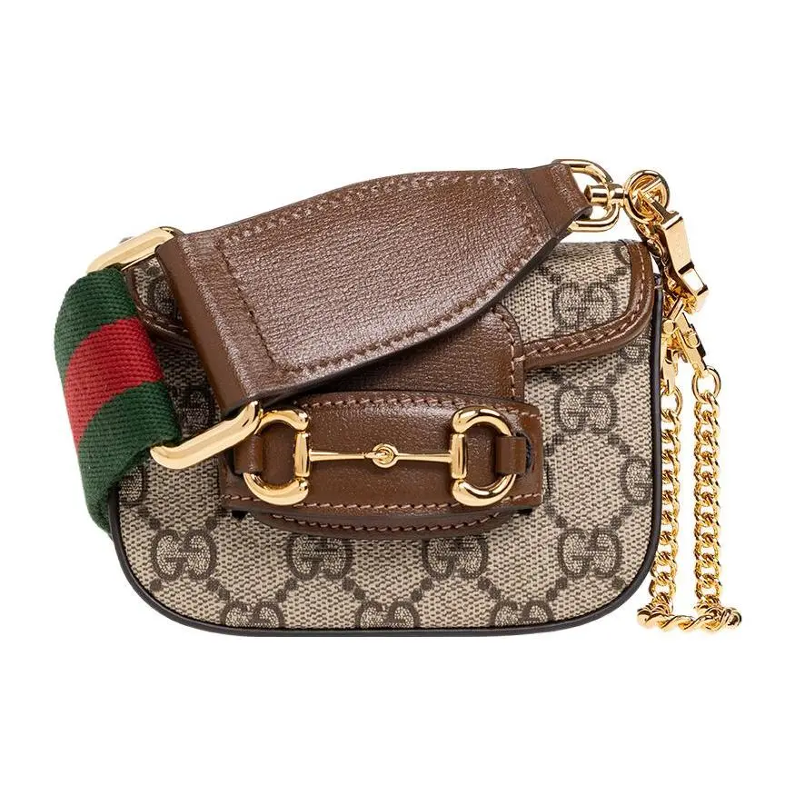 Gucci Horsebit 1955 Monogram Canvas Crossbody Wallet Bag for Women – Ultra-Mini, Trendy, Gold-Tone