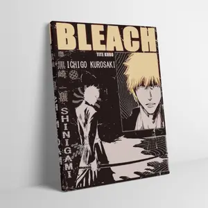 Bleach Ichigo Kurosaki Canvas Wall Art for Adult Fans, Mid-century Modern Black Flash Manga Wall, Y2K Y3K Aesthetic 1980s Retro Cinematic Poster, Soul Reaper Shonen Anime Print for Cool Boys Gen Z