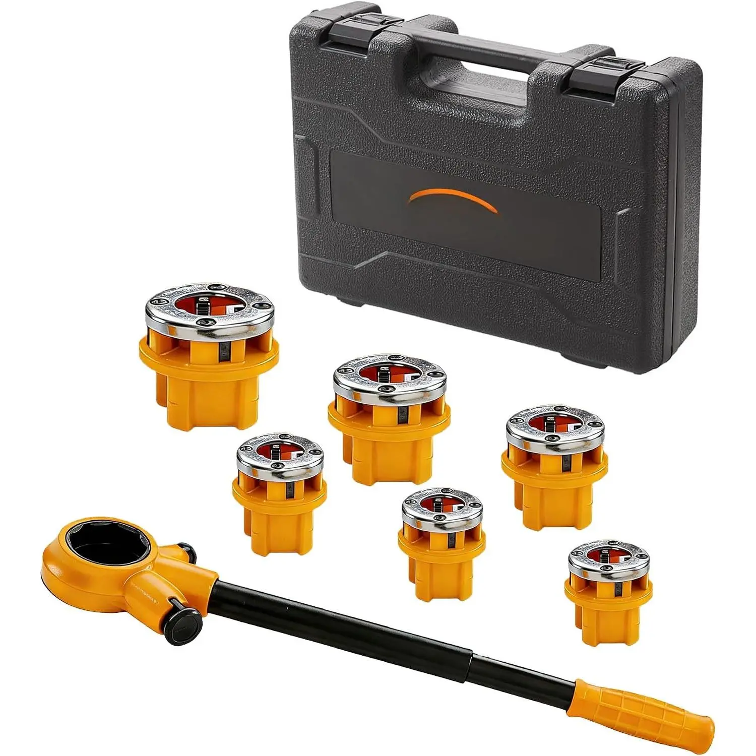 Ratchet Pipe Threader Kit w/ 6 NPT  (1/4", 3/8", 1/2", 3/4", 1", 1-1/4"), Heavy-Duty 9iCr teel Threading Tool for Galvanized, Iron, Copper &  Pipe, Portable with torage Cae