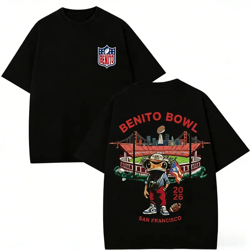 MEOD Benito Bowl 2026 Vintage Graphic Tee Funny Football Bad Bunnie Anime Design Shirt Team Benito Shirt Here For The Benito Bowl Best Haft Time Cotton Shirt