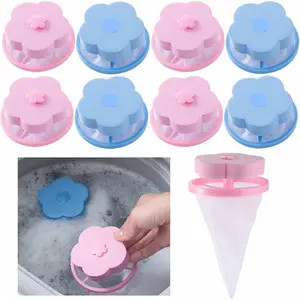 8 PCS Hair Filter Bag Floating Lint Catcher Washing Machine Pet Hair Catcher Flowers Shape Lint Trap Cleaning Tool Reusable Washing Hair Filter Cleaning Mesh Bag Dog Cat Hair Remover Laundry