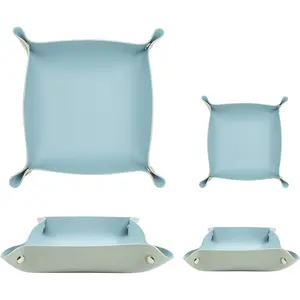 2 Size Leather Valet Tray Organizer, Folding Travel Organizer,Jewelry Tray, For Travel, Home Or Office | Plain Weave, Double Complexion - Blue & Green