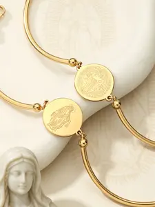 1 Piece Hot Selling Double-sided Coin Religious Bracelet, Non Fade Personalized Metal Bamboo Bangles, Elegant Classic Virgin Mary Cross Adjustable Saint Benedict Prayer Wrist Jewelry, Perfect for Daily and Holiday Wear, Birthday and Christmas Gift