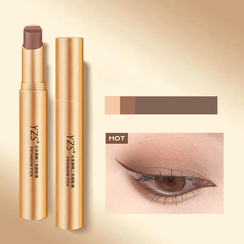 Three-colors Eye Shadow Pen Waterproof, Sweat Proof, Not Easy To Smudge, Pearlescent, Fine Shiny, Lazy Eye Shadow Makeup