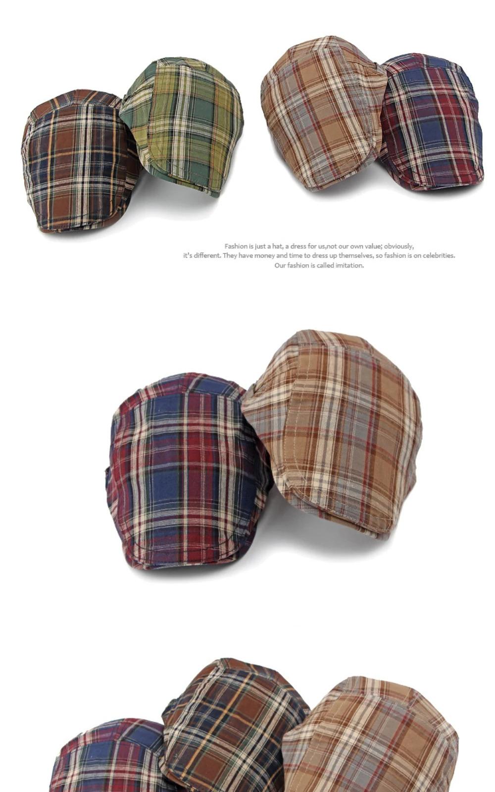 HT4376 Berets Men Women Vintage Plaid Beret Cap Male Female Adjustable Flat Cap Retro Spring Summer Cap Beret Hats for Men Women