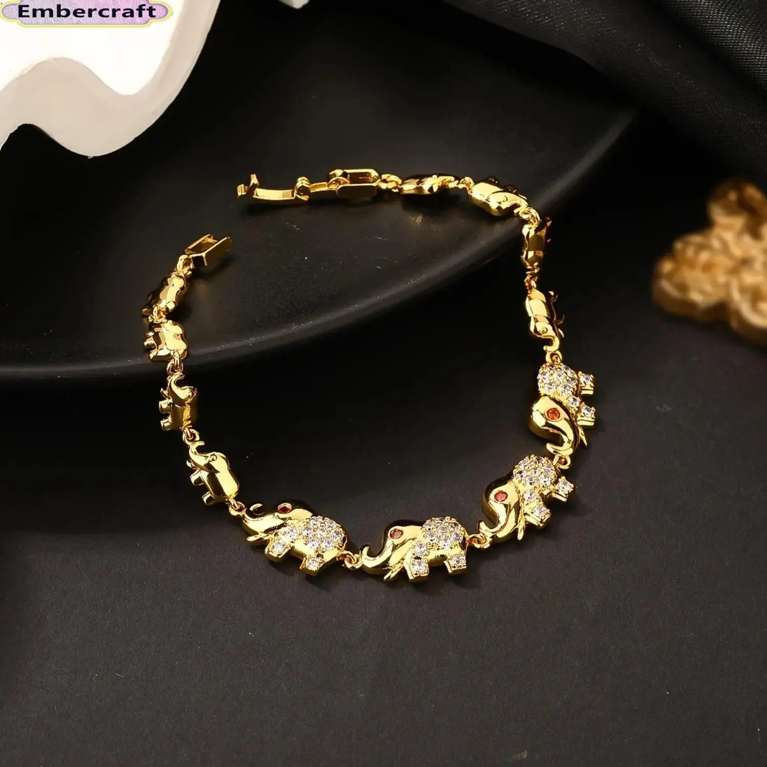 Viral Aesthetic Elephant Bracelet for Women, 18K Gold Plated Mother Elephant Charm Jewelry, Sparkling Gold Bangle with Cute Elephant Pendant, Chic Copper Fashion Bracelet, Lightweight Everyday Wear Gift for Mom Birthday, Summer Vacation Style