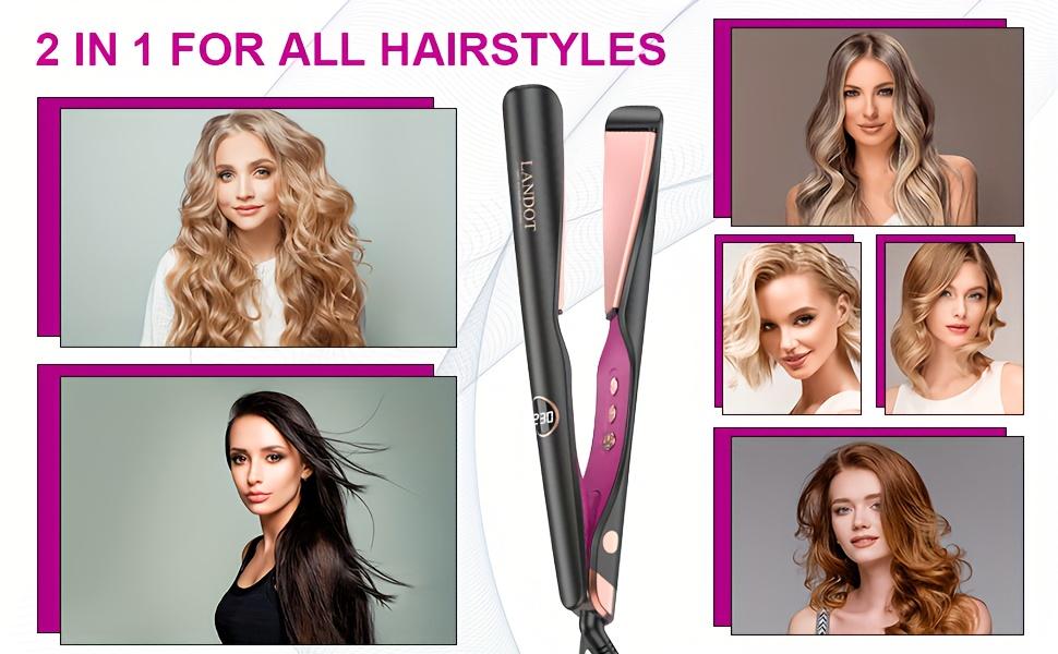 LANDOT Flat Iron Curling Iron In One - Hair Straightener And Curler 2 In 1 - Twist Straightening Curling Iron - Professional Multi Styler Hair Styling Tools For Curl Wave Straighten Hair, Mother's Day Gift