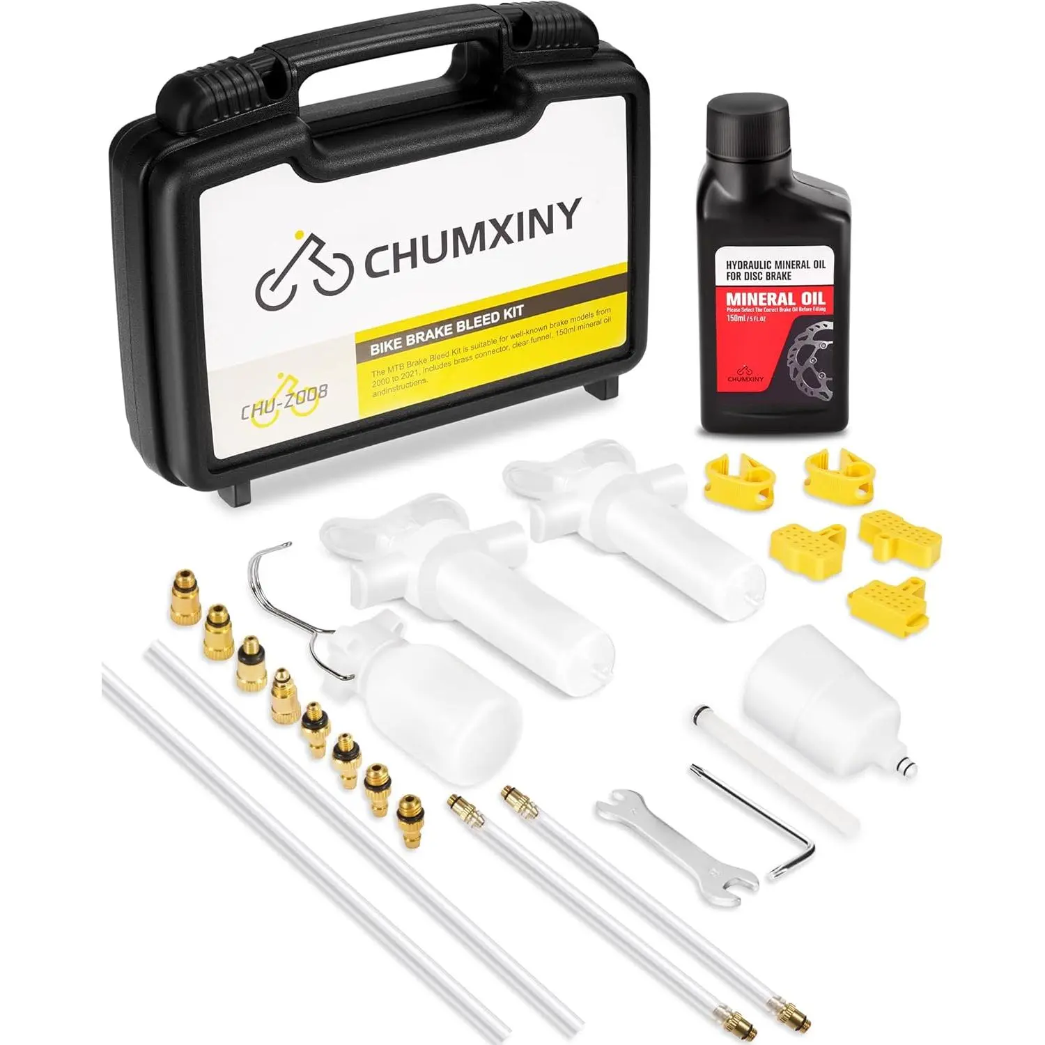 CHUMXINY Brake Bleed Kit for Shimano, TEKTRO, TRP Hydraulic Disc Brakes.Bicycle Hydraulic Brake Bleed Kit Includes Brass Connector, 150ML Mineral Oil Brake Fluid