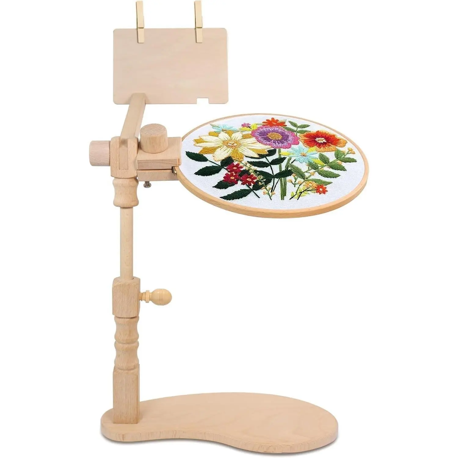 Embroidery Hoop Stand, Hands Free Cross Stitch Stand for Lap/Ovals, 360° Adjustable Wooden Holder for Cross Stitch & Craft Needlework