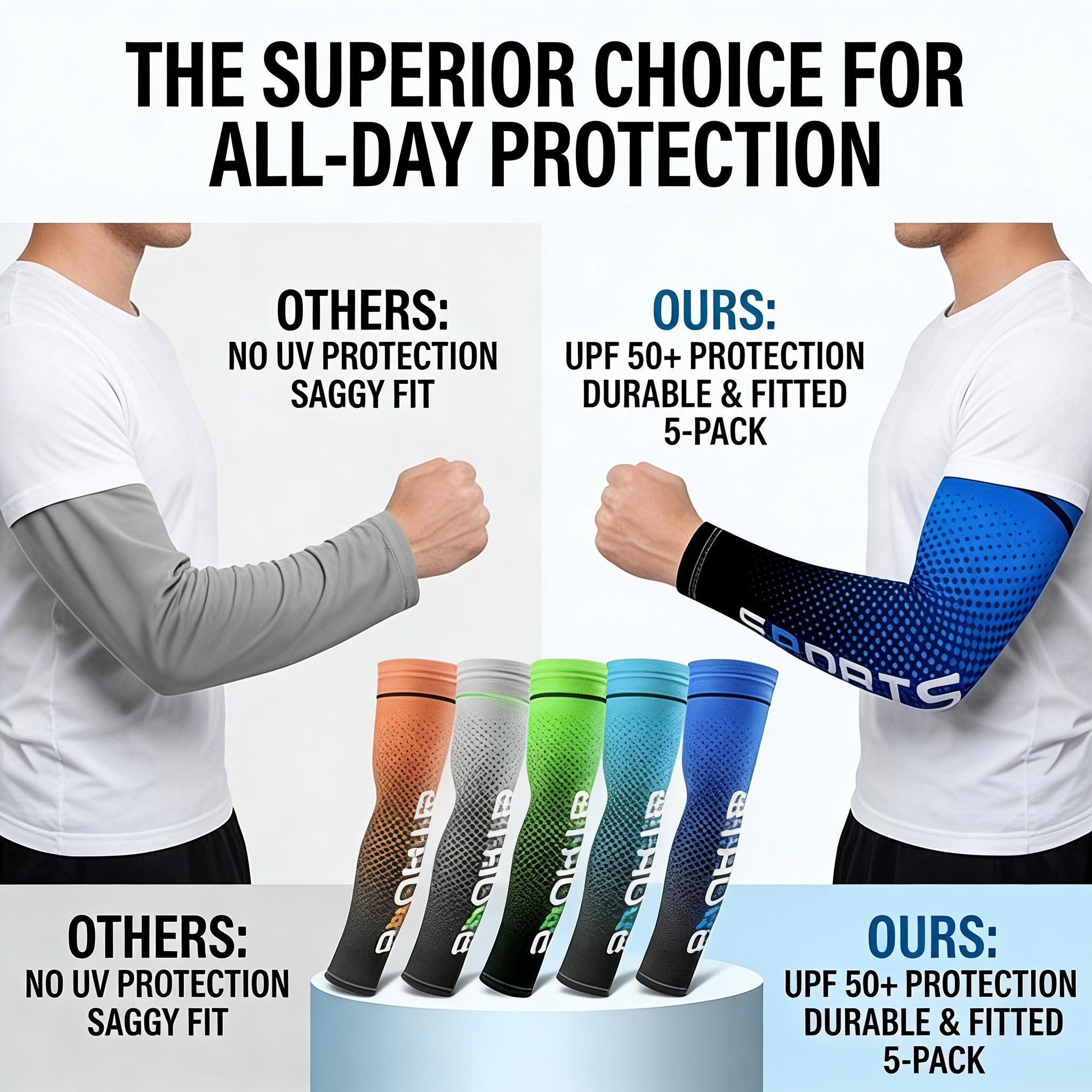 5 Pairs Summer UV Blocking Arm Sleeves | Breathable Cooling Sun Protection | Outdoor Sports Arm Covers for Men Women | Value Pack