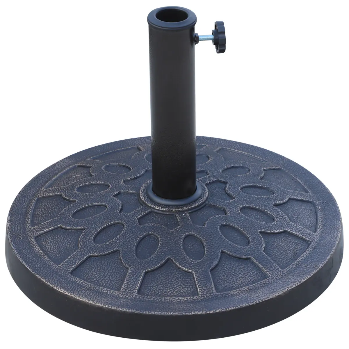 18" 26 lbs Round Resin Umbrella Base Stand Market Parasol Holder with Beautiful Decorative Pattern & Easy Setup, for Φ1.5", Φ1.89" Pole, for Lawn, Deck, Backyard, Garden, Bronze