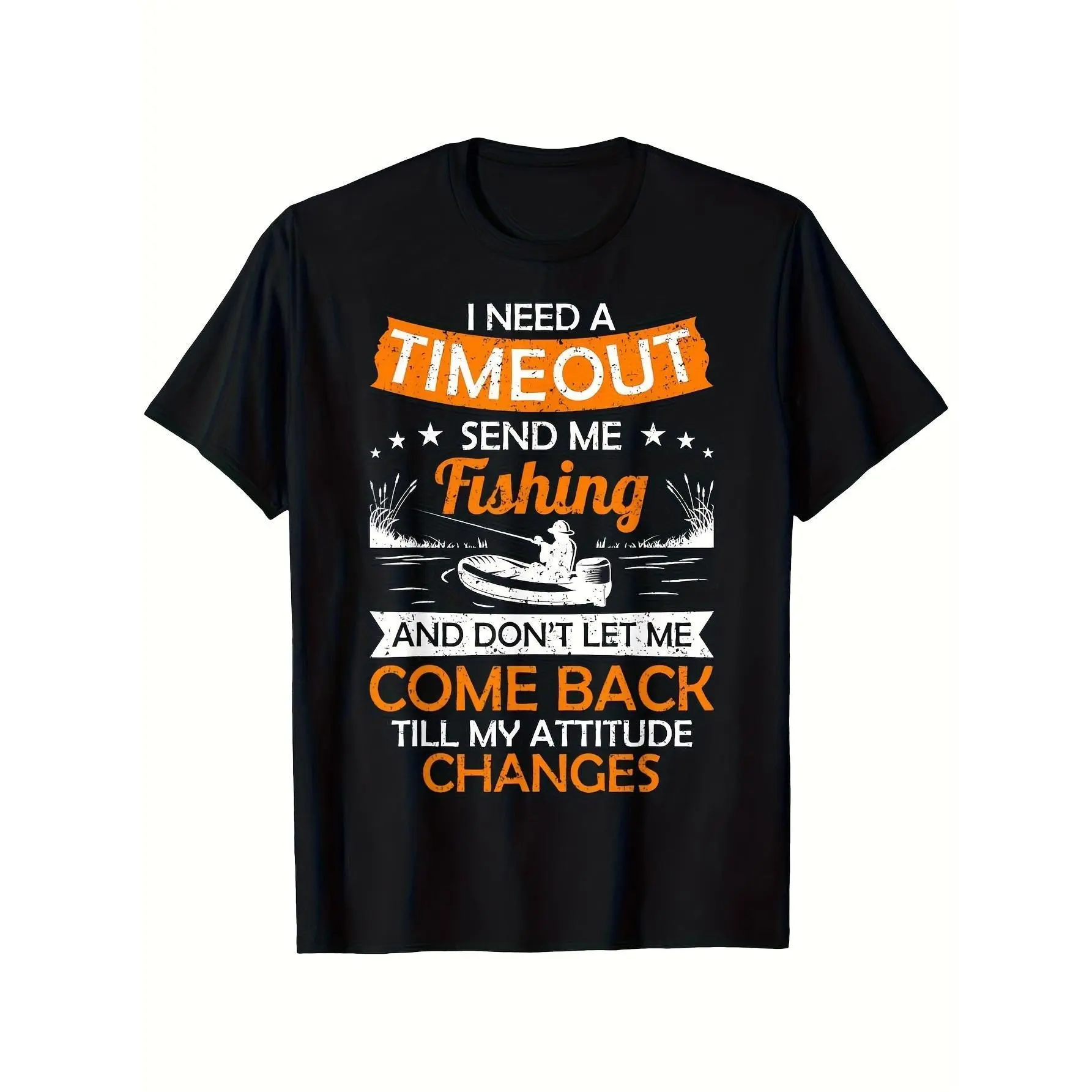 Menswear Classic Graphic Tee - "I Need A Timeout" Funny Fishing Shortsleeve Cotton Top, Soft Streetwear Gift for Men