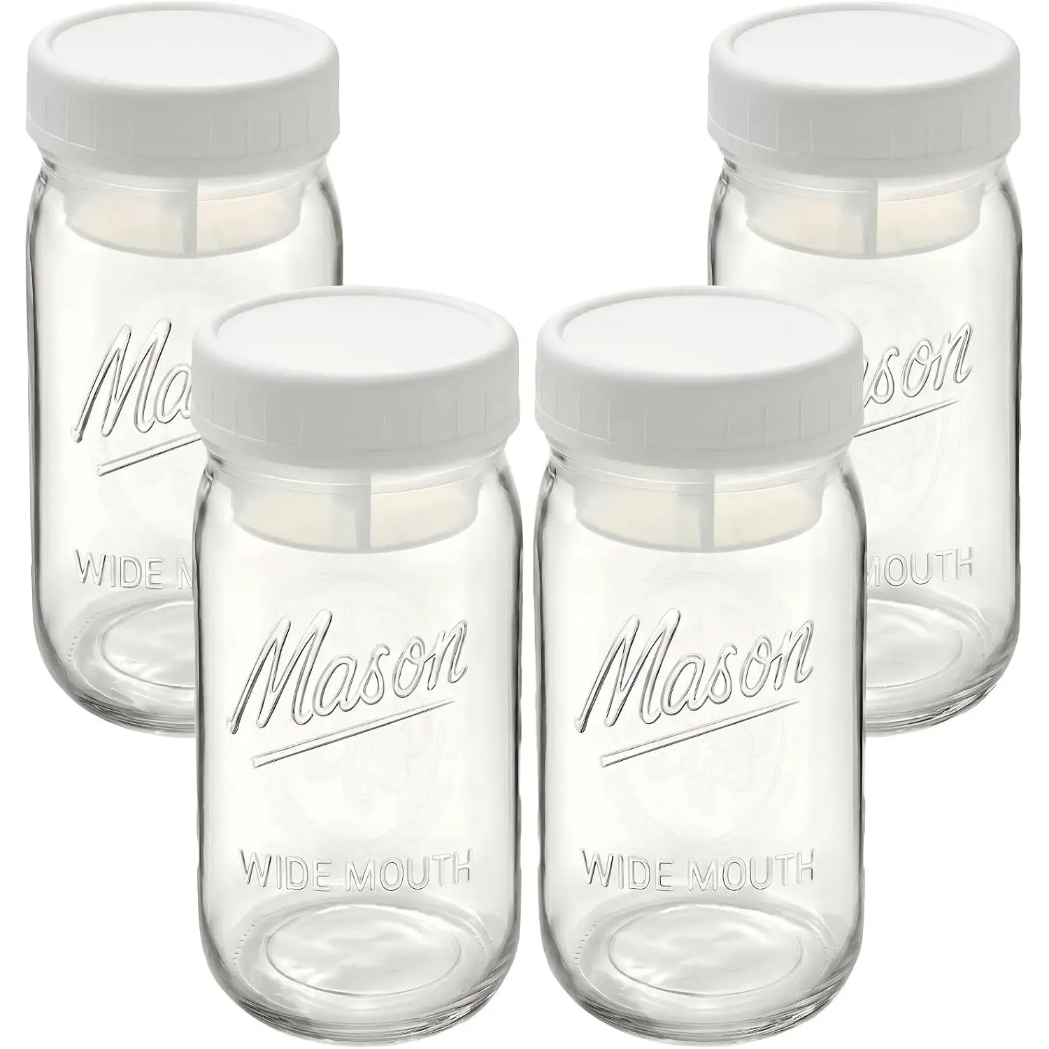 Wide Mouth Mason Jars 32 oz – 4 Pack Quart Size Jars with Airtight  for  Storage, Snacks, Meal Prep & Lunch Leakproof - White