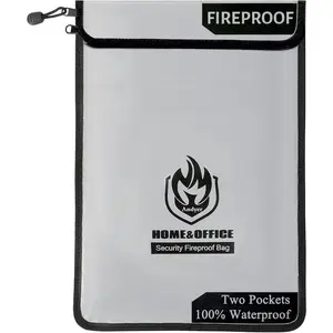 Upgraded Two Pockets Fireproof Document Bag (2000℉), 15”x 11”Waterproof Fireproof Money Bag for Cash with Zipper, Important Document Storage Organizer for Valuables, Legal Documents Safe