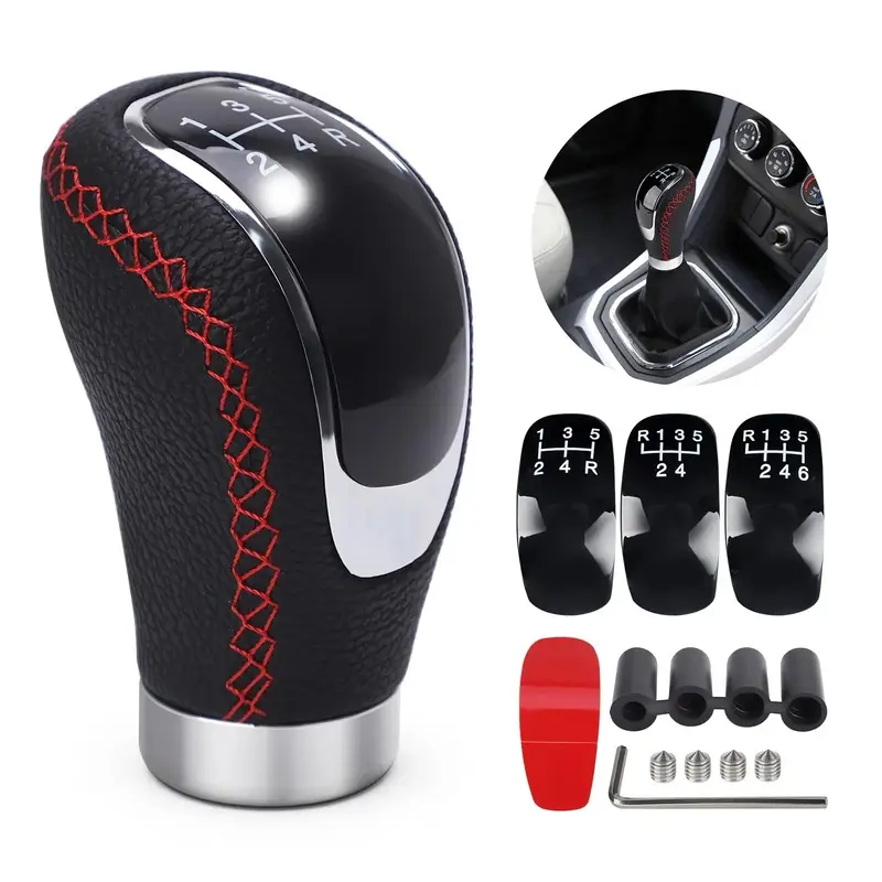 5/6 Speed Universal Automotive Replacement Manual Car Gear Stick Shift Knob Modified Stick R PU Leather Gearshift Head Gear Knob Set