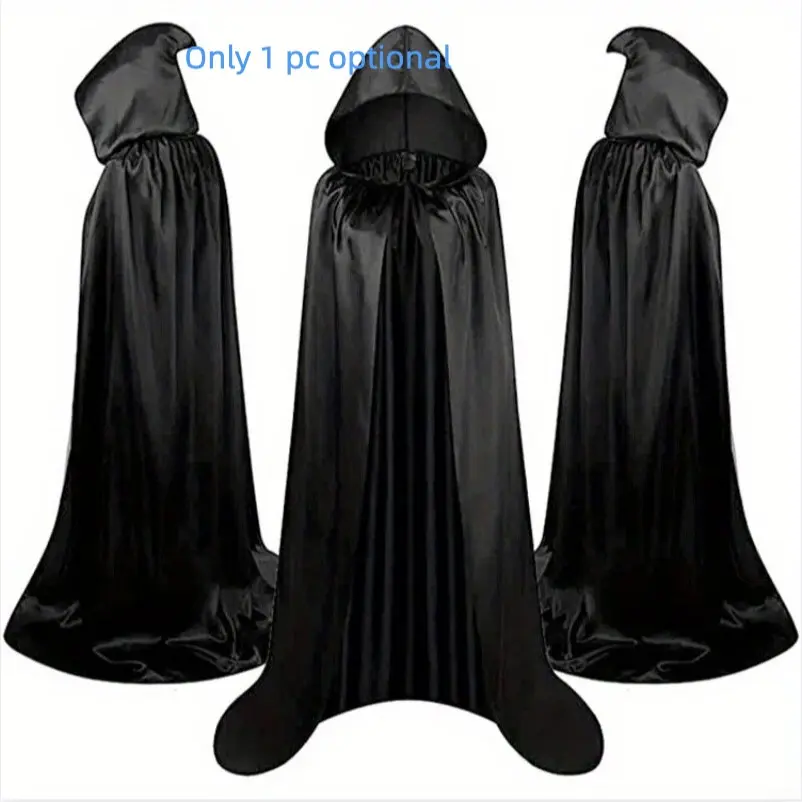 Halloween Hooded Death Cloak, 150cm Gothic Grim Reaper Costume, Scary Ghost Cape for Adults, Haunted House & Cosplay Decor, Party Costume Accessory