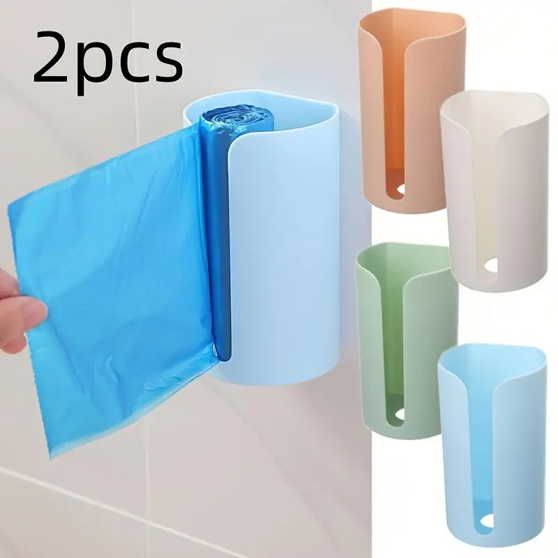 2pcs Random Color Trash Bag Storage Box, Plastic Bag Collector, Seamless Wall-Mounted Kitchen Convenient Bag Dispenser