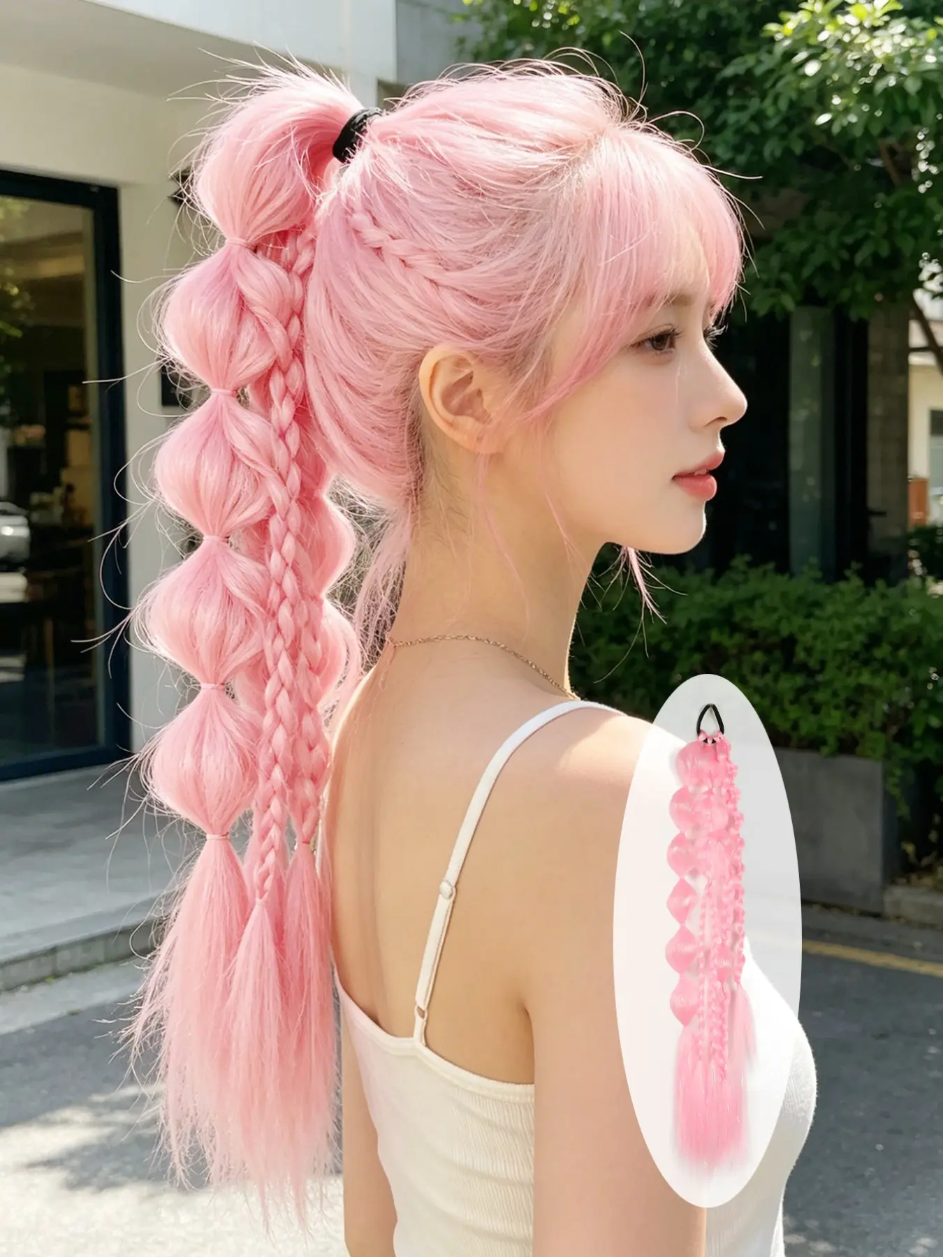 1pc Sparkling Glitter Hair Multicolor Braided Ponytail + Bubble Ponytail Hair Bundle For Women, Y2K Style Ponytail, 22 Inch Wrap Around Voluminous Curly Ponytail, Curly Braided Straight Texture Hairband Ponytail Hair Bundle, Synthetic Hair Extensions