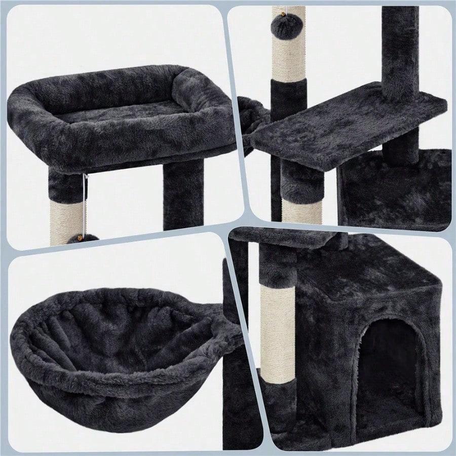 34.5" H Cat Tree Tower With Condo And Perches, Dark Gray,This Cat Tree Has Multiple Levels For Cats To Play And Sleep.