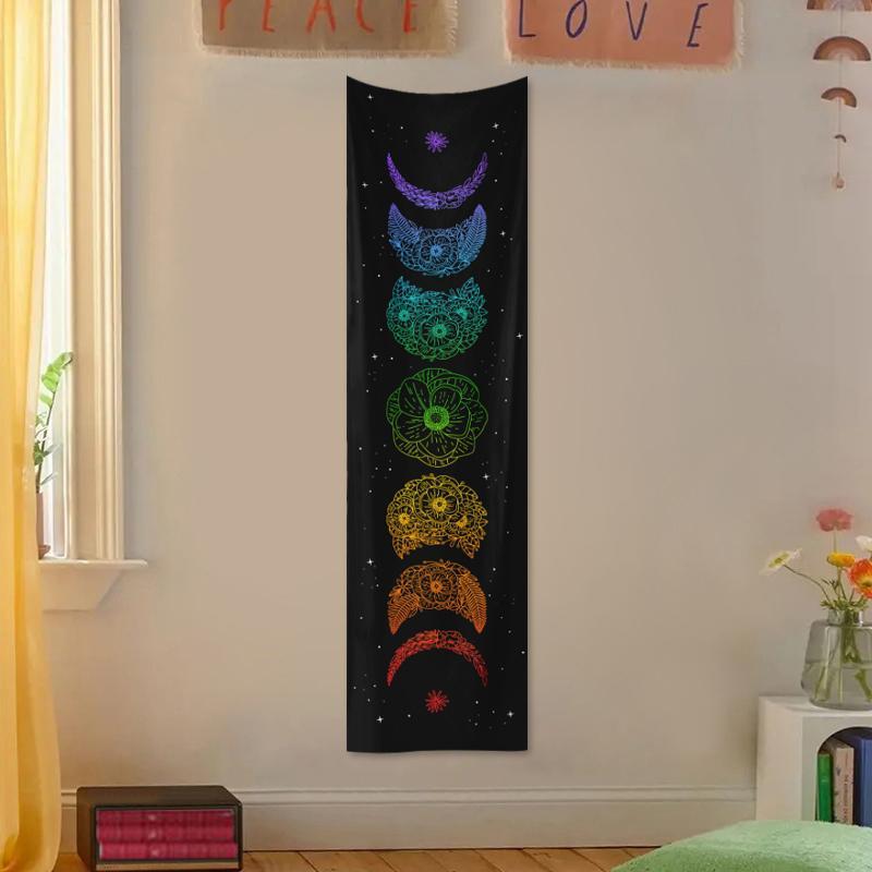 1 Piece Boho Style Colorful Moon Phase Tapestry, Cosmic Energy Meditation Tapestry, Square Wall Decoration Tapestry For Bedroom & Living Room, Wall Hanging Tapestry