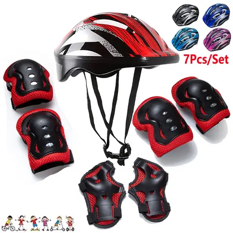 7PCS Youth Helmet Knee Elbow Pads Wrist Guard Versatile Durable Sport Protective Gear, Adjustable for Boy Girl, Suitable for Skateboard, Skateboarding, Scooter & Roller Skating Skateboarding Equipment