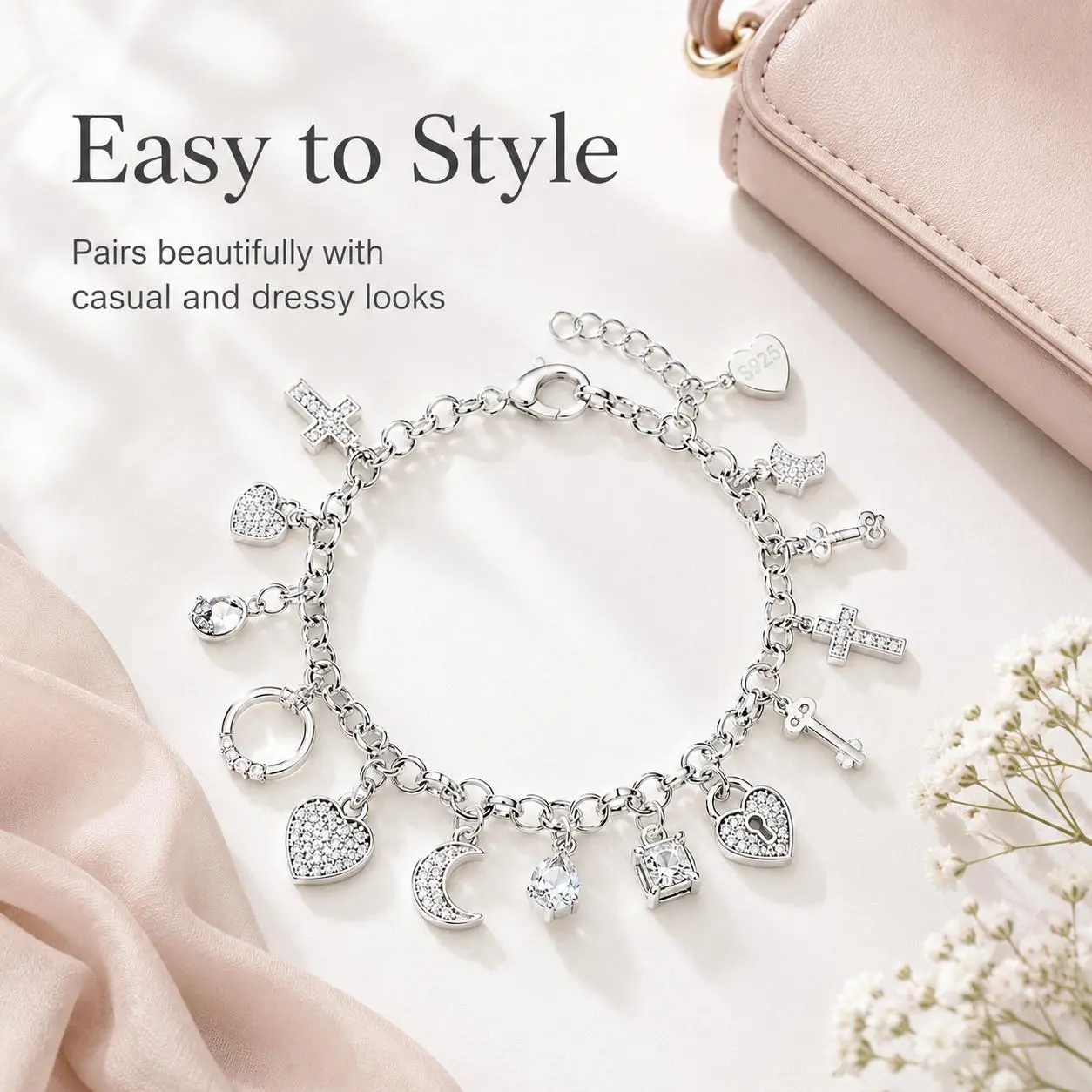 Women's 2PCS Silver-Tone Alloy 13-Charm Multi-Chain Bracelet - Retro Look Vintage Dangle Jewelry, 21st Birthday Gift Ideas for Mom, Ideal for Daily Wear, 21St Birthday Gifts
