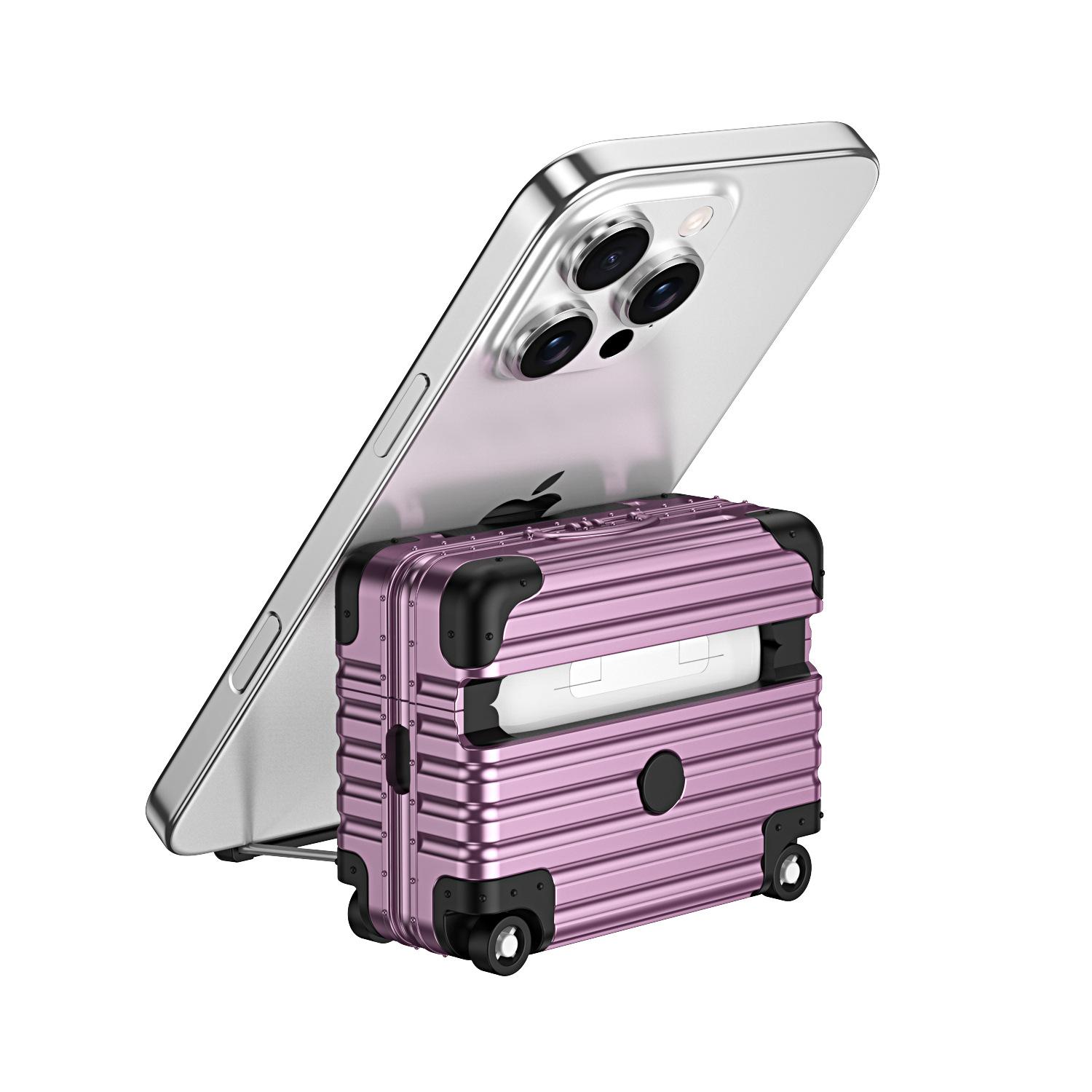 AirPods Case for AirPods 4th Generation, AirPods Pro 2, AirPods Pro 3, Shockproof Suitcase Luggage Design Protective Cover with Built-in Phone Stand, Lockable, Support Horizontal & Vertical StandAirPods Case for AirPods 4th Generation, AirPods Pro 2, AirP