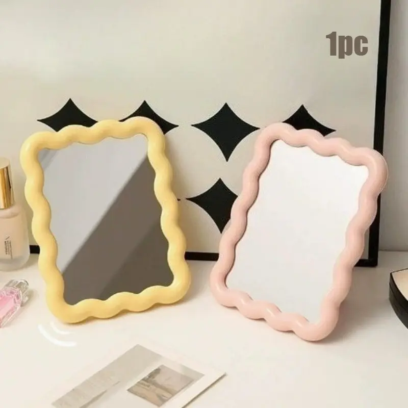 Cute Cream-Style Wavy Makeup Mirror – Desktop/Wall-Mountable, Trendy for Student Dorms & Offices