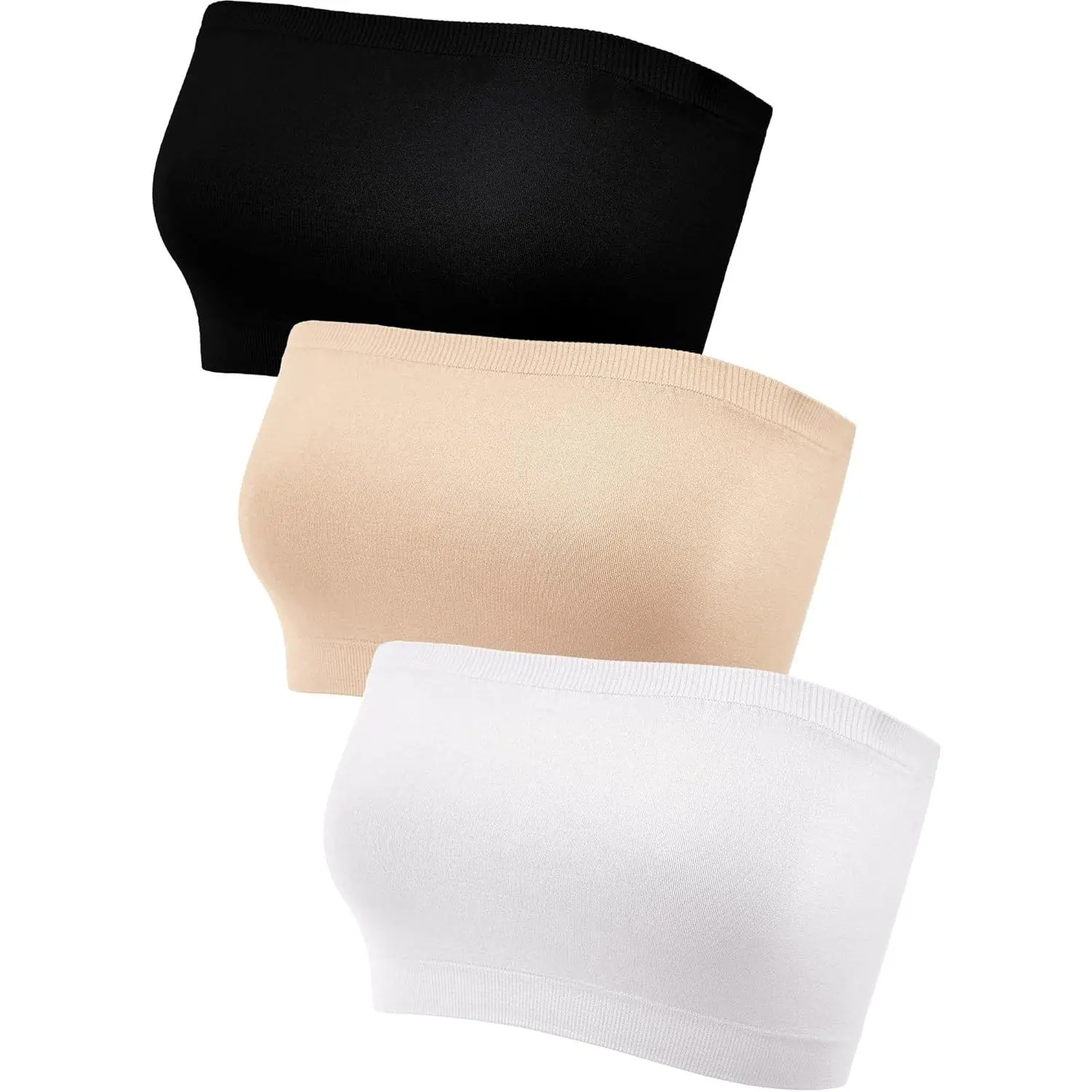 Women's Strapless Bralette Bra Seamless Bandeau Soft Stretchy Non-Padded Bandeau Tube Top Sport Bra, 3 Pieces