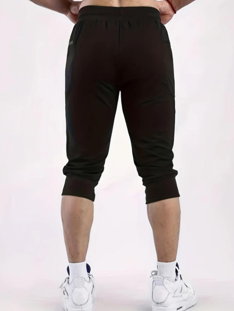 Men's Solid Color Capri Jogger Pants, Casual Comfy Breathable Pants for Gym Workout Running, Men's Bottoms for Daily Wear, Casual Comfy Joggers, Jogger Sweatpants