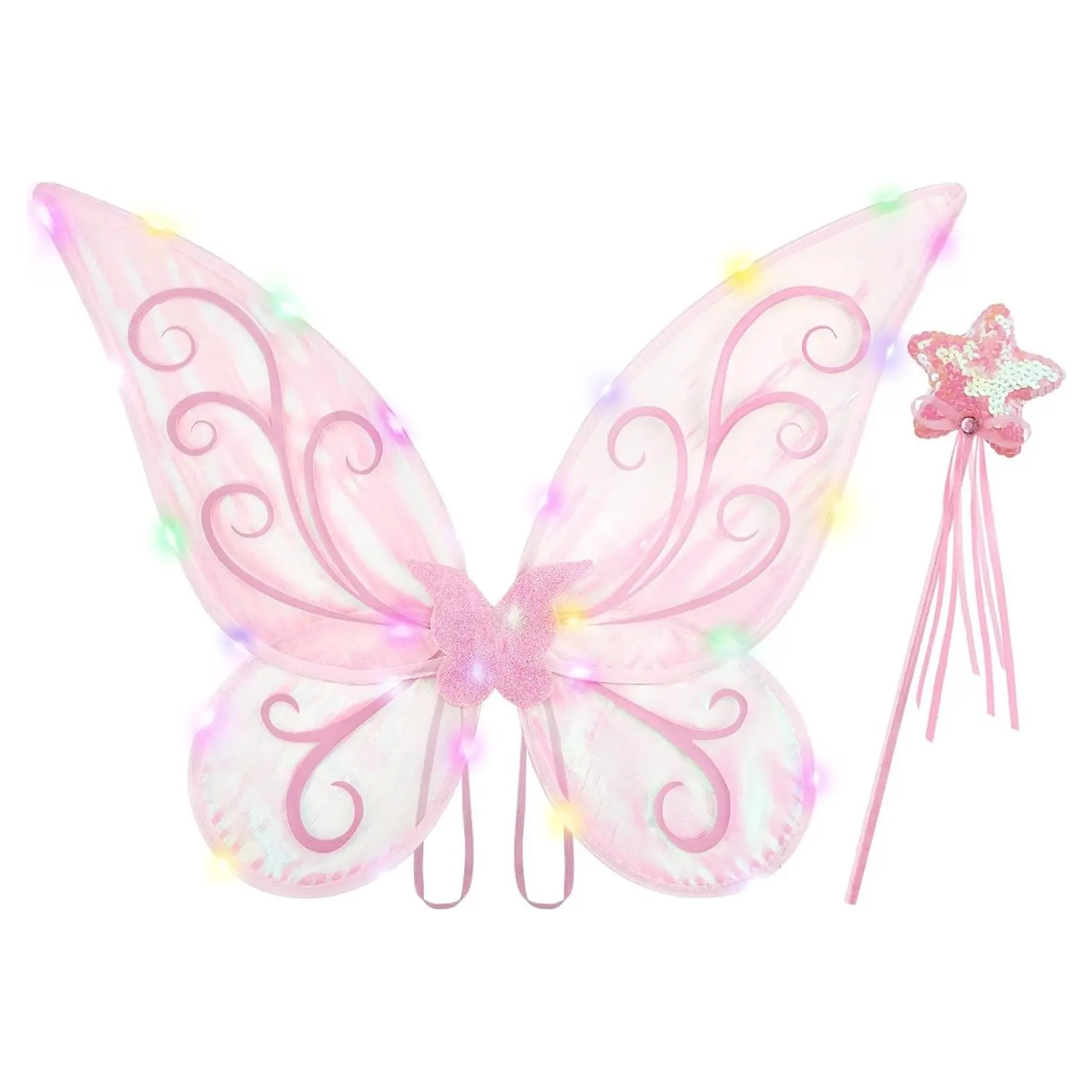 LED Light Up Fairy Butterfly Wings for Girls with Sparkle Fairy Wand, Cosplay Costume AccessoryGift